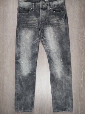 Born Fly Anytown USA Denim Jeans Gray Distressed Mens Size 32x32 Button Fly